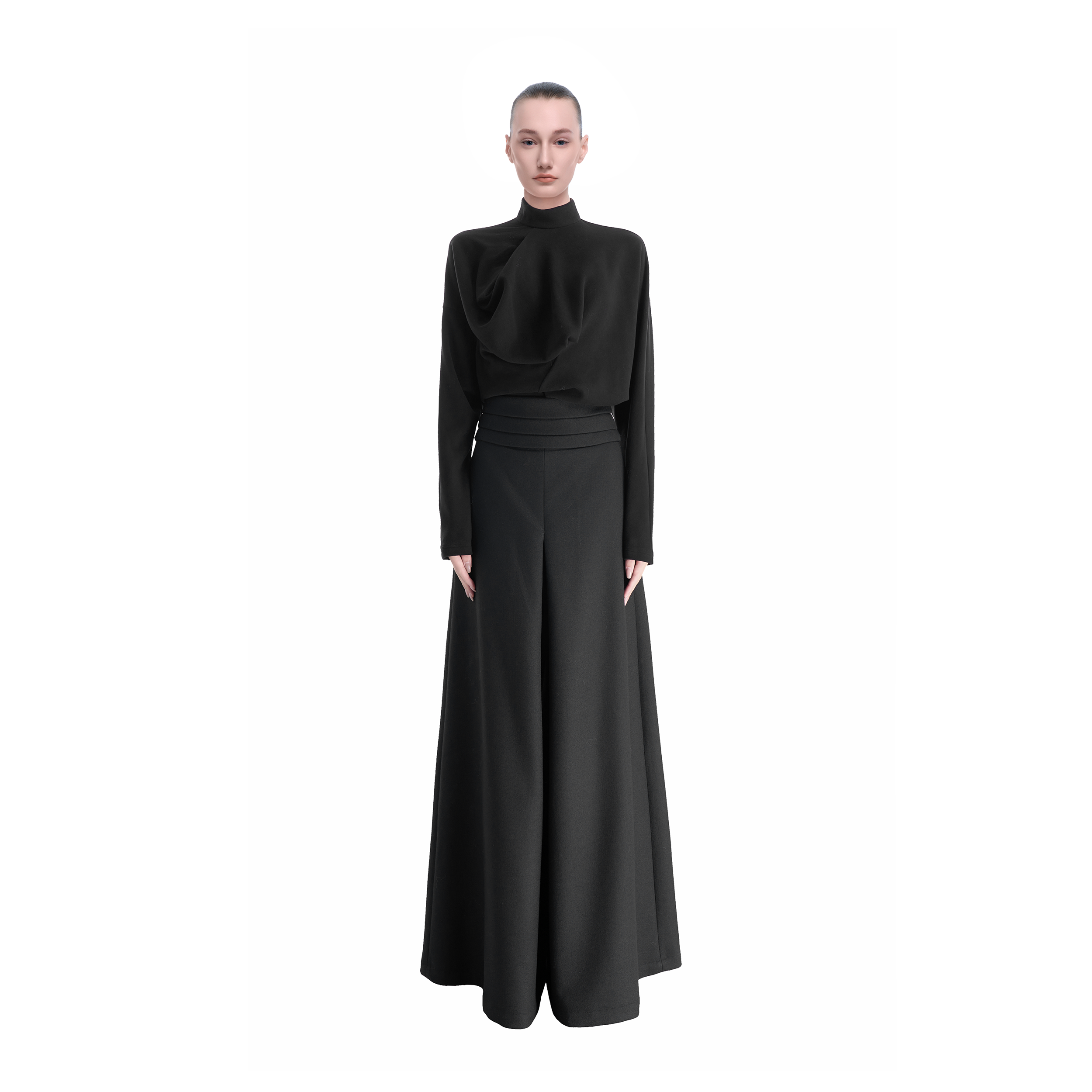 KUNSWEAR「创始人黑标系列」时尚气质不规则设计长袖上衣 638004080