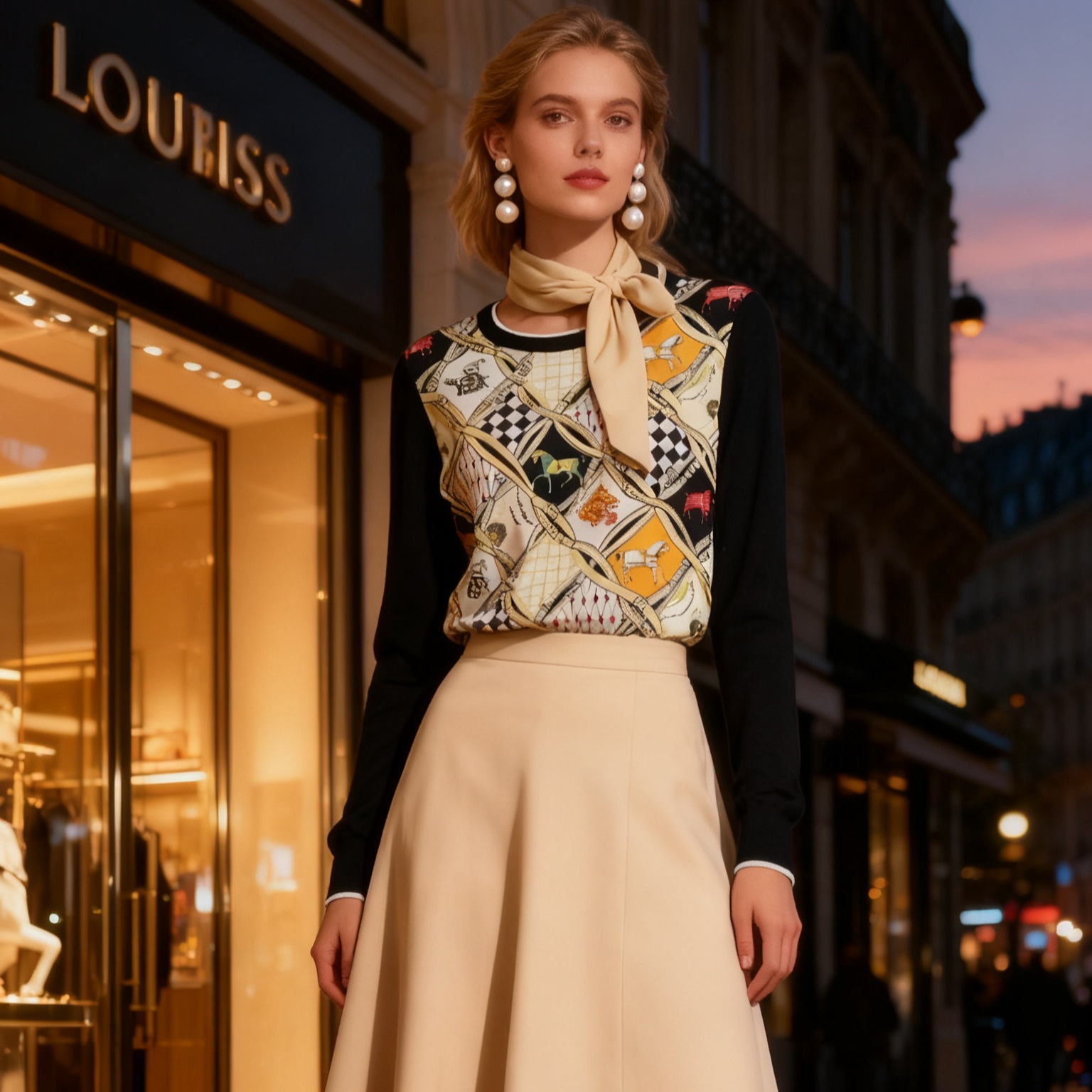 2025秋【菱形小马】  AW   25305  桑蚕丝印花拼接绢丝羊毛上衣