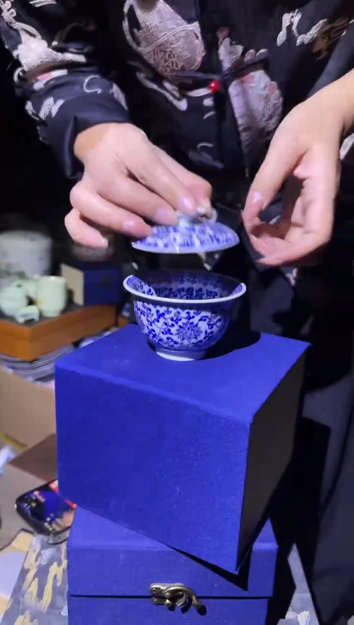 杯子瓷景德镇描银盖碗