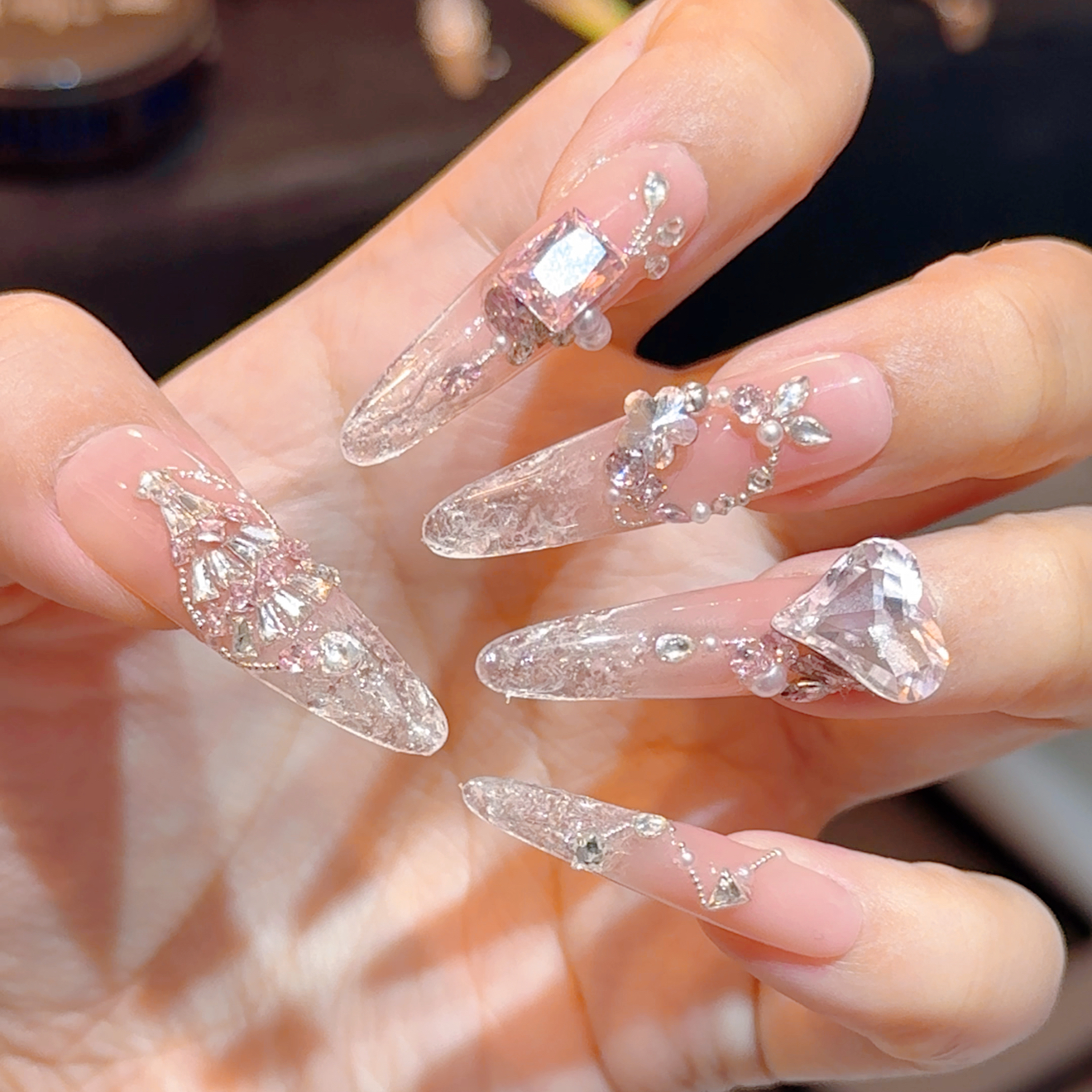 锦福（冬天的秘密）裸色多巴胺中长短美甲高级感纯手工穿戴甲