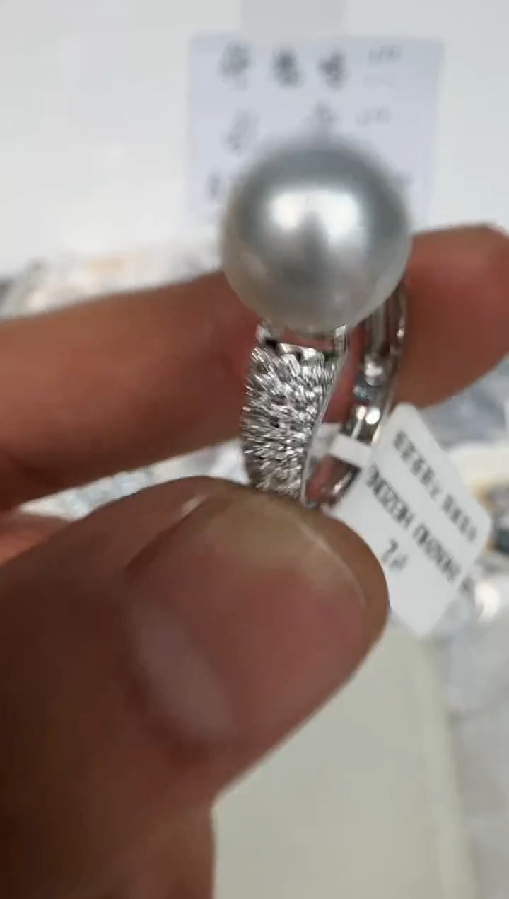 银S925镶嵌戒指海水珍珠戒指