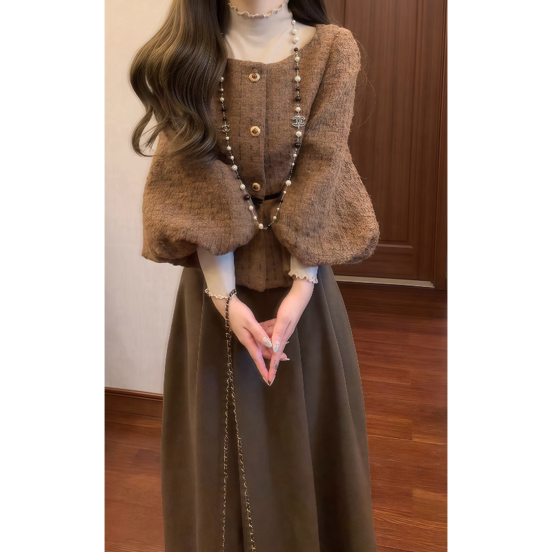 【香奢茶花梦】小蛮腰气质名媛小香风收腰外套&针织衫&半身裙9820