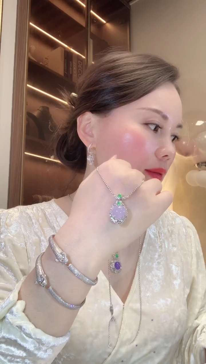 【闪购商品】翡翠套链18K金镶嵌C23 紫货有一定色差