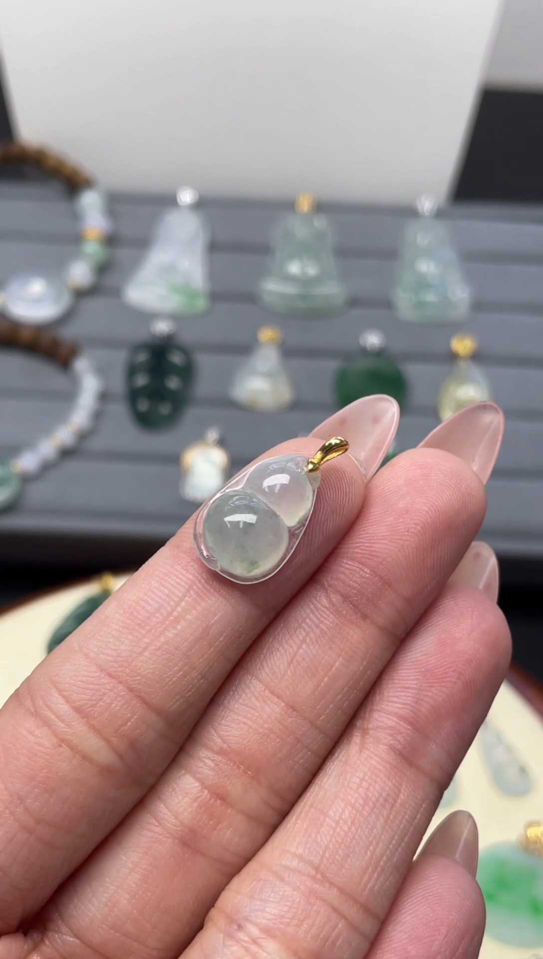 颈饰18K金镶嵌翡翠（2号链接）纯天然A货缅甸翡翠葫芦吊坠