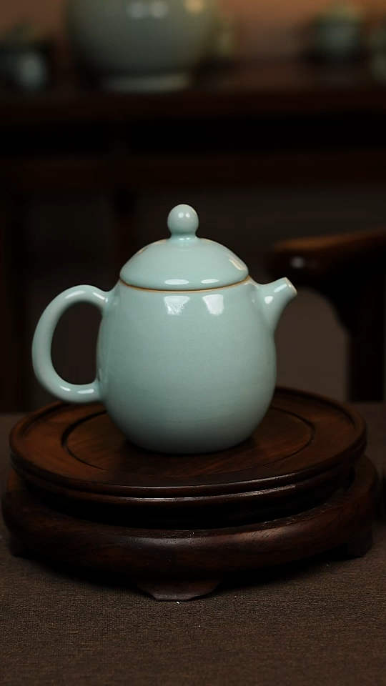 瓷片天青色全手工大龙蛋壶380ml微瑕不带礼盒