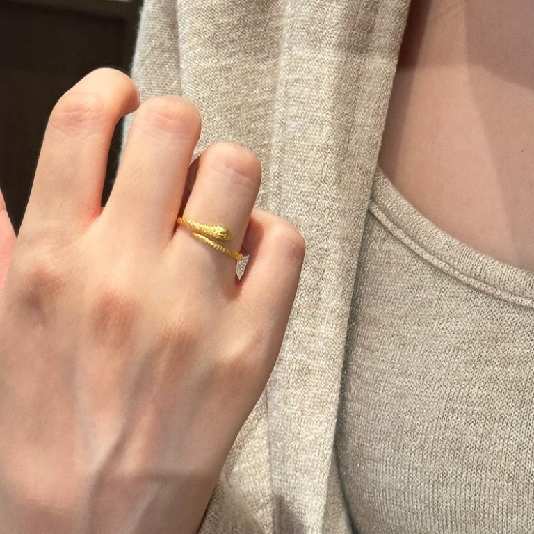 足银戒指 蛇形龙纹灵蛇戒指开口尾戒【】