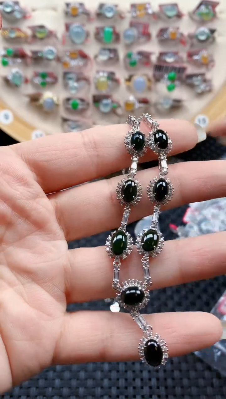 银S925镶嵌戒指翡翠天然A货缅甸翡翠