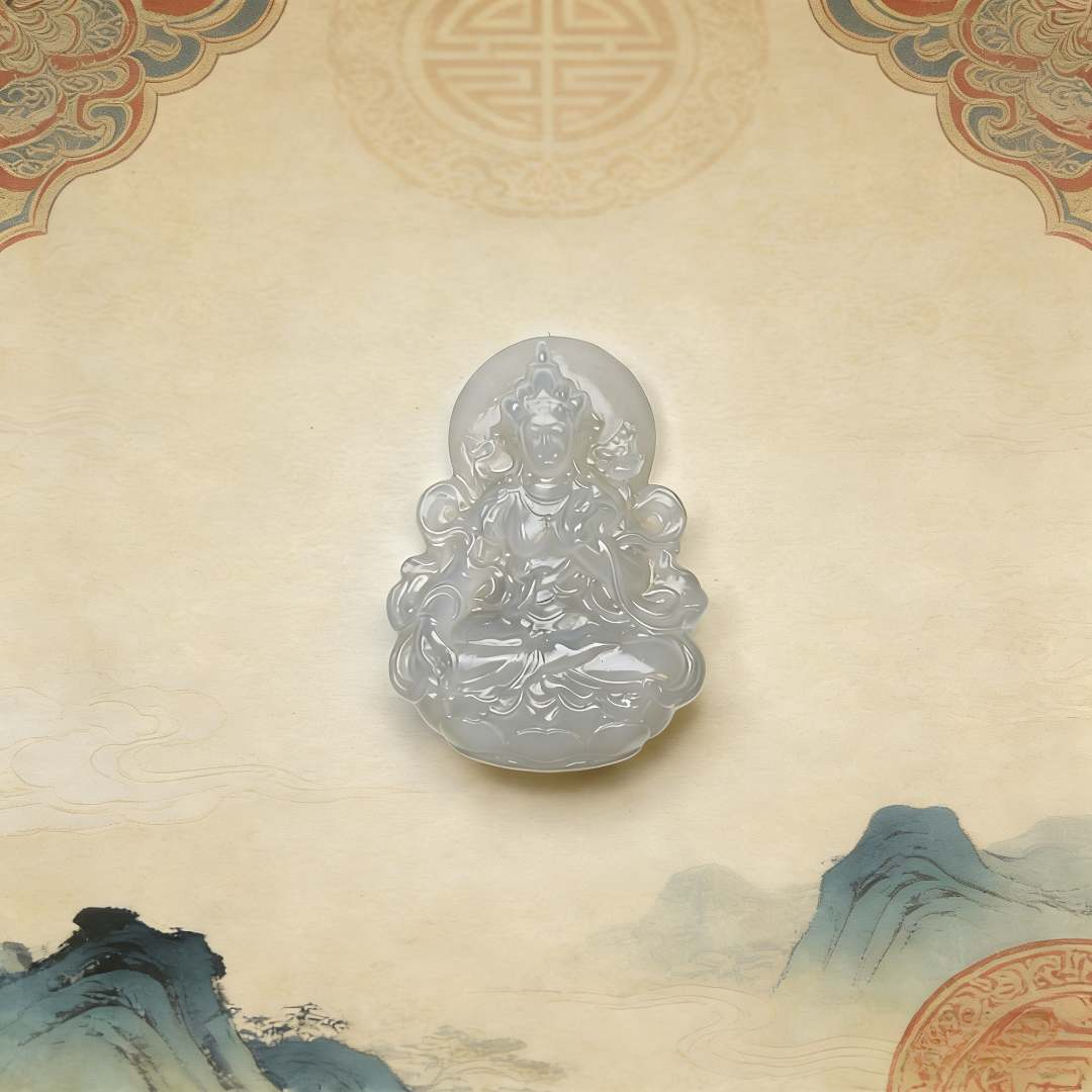 乾坤和田玉绿度母挂件-多样性发一