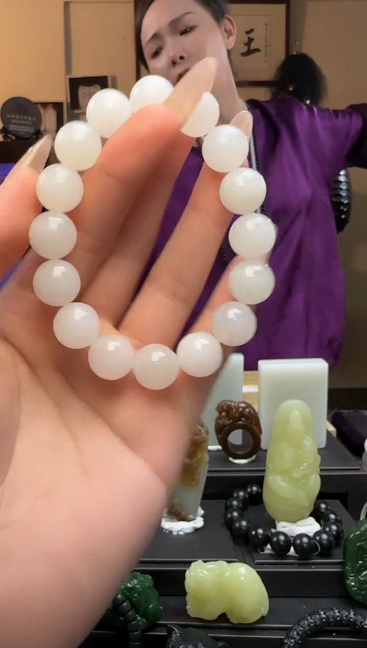 【闪购商品】和田玉白玉圆珠未镶嵌手串