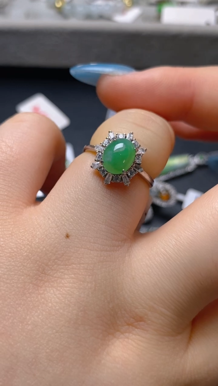 银S925镶嵌戒指翡翠百内无证书