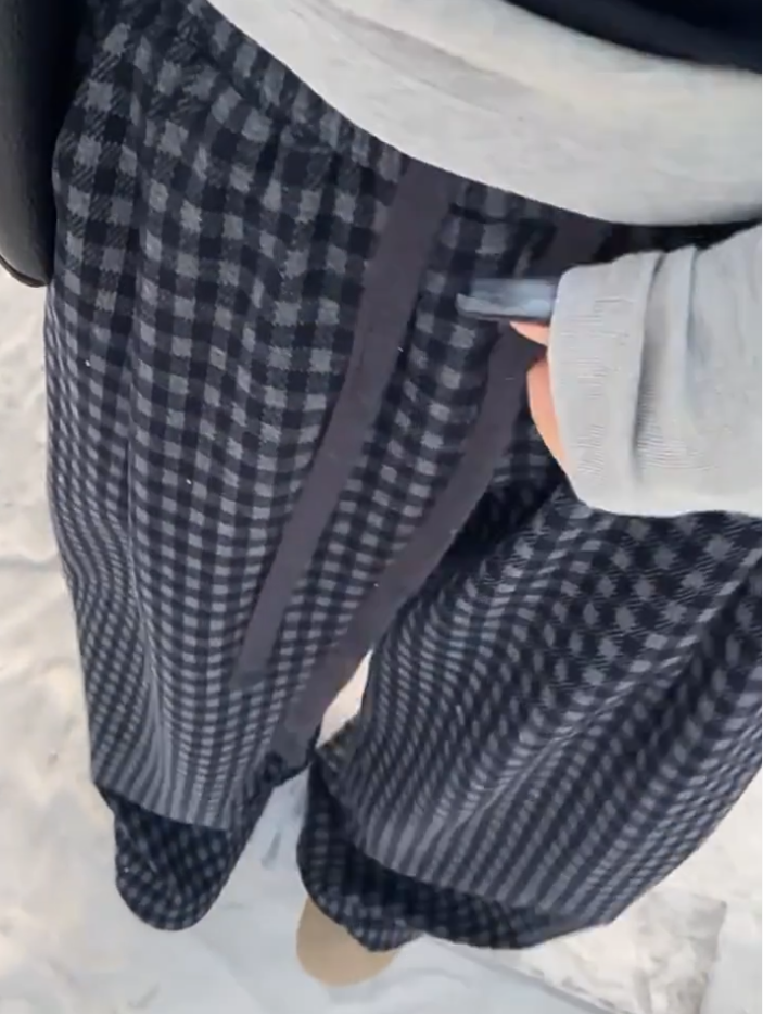 女童加绒格子裤中大童韩版直筒裤学生洋气加绒阔腿裤一体绒格子裤