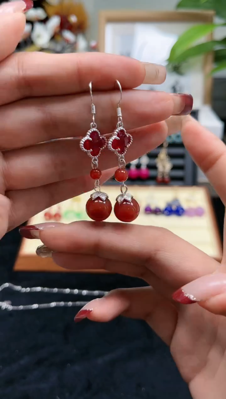 【闪购商品】南红玛瑙耳饰银S925镶嵌707000