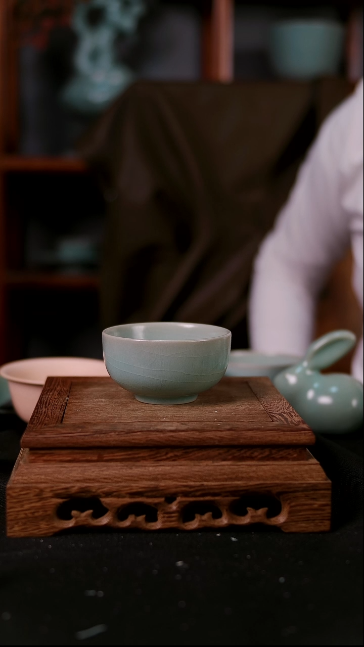 杯子陶青霁汝窑仿古釉  罗汉杯