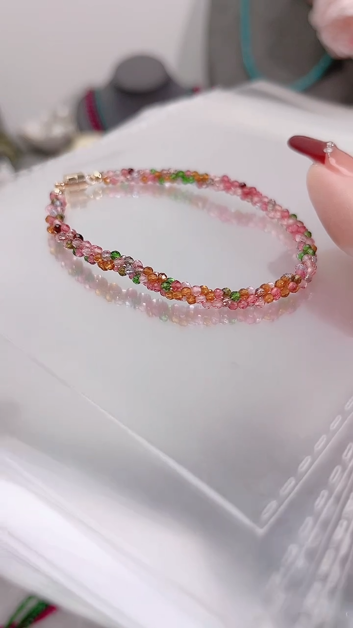 银S925镶嵌手链尖晶石粉麻花19.9