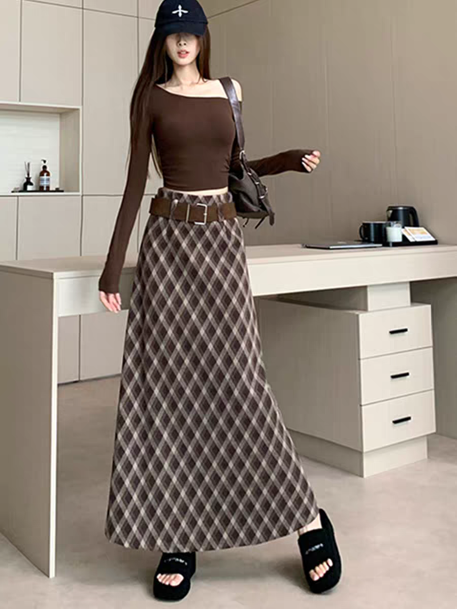 1361高腰包臀格子半身裙显瘦韩版短裙厚款春秋
