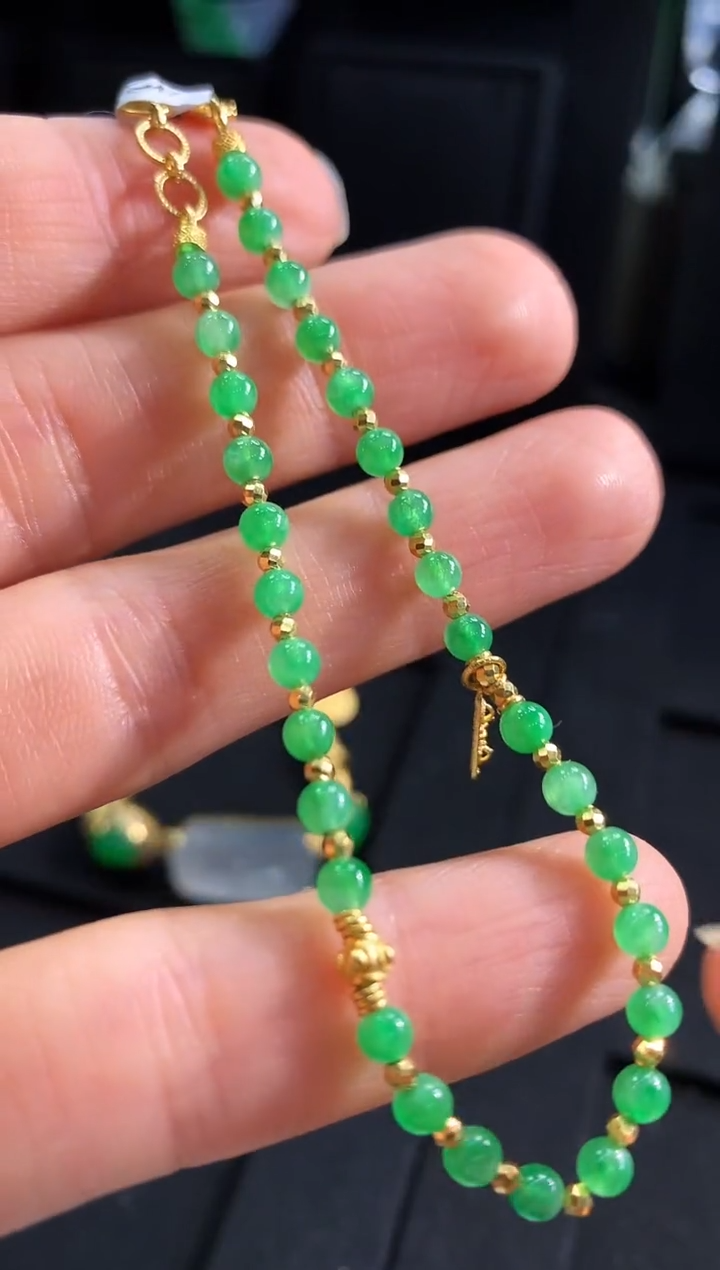 【闪购商品】翡翠手链18K金镶嵌手链