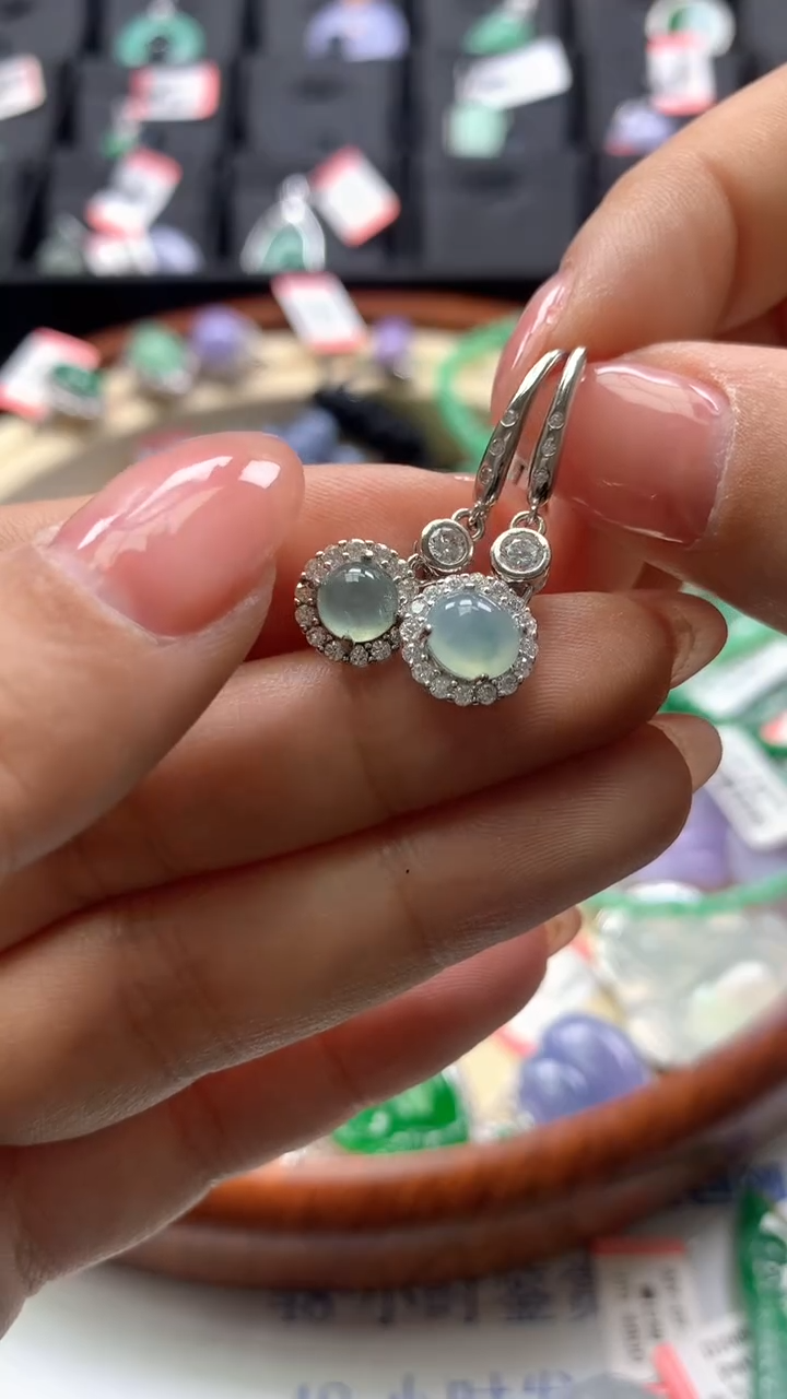 【闪购商品】翡翠耳饰银S925镶嵌耳钩