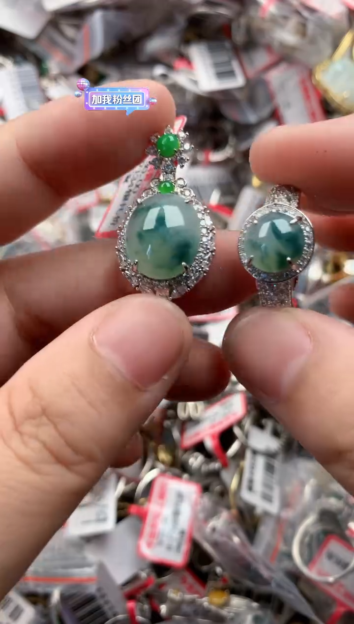 银S925镶嵌戒指翡翠11   5