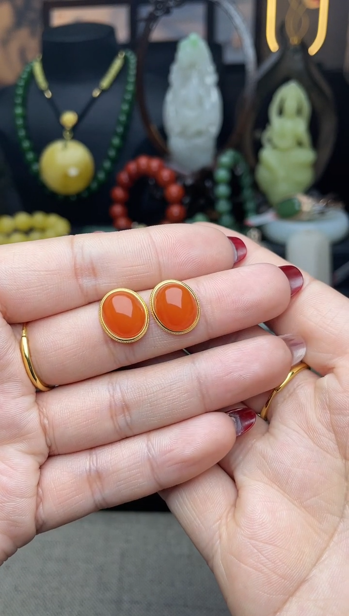 【闪购商品】南红玛瑙耳饰银S925镶嵌耳饰