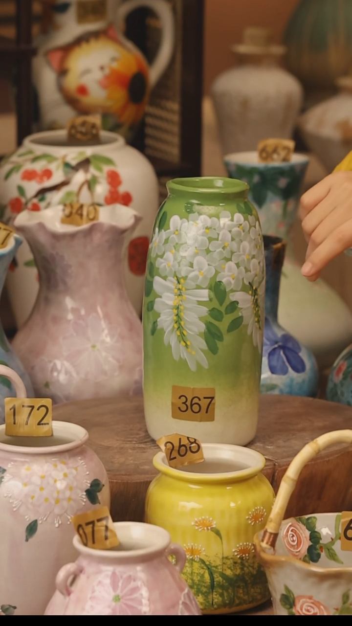 陶瓷景德镇设计师手作花器摆件侘寂风@M367@