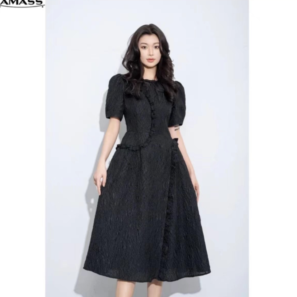 AMASS/阿玛施新款气质高级肌理感工艺感花边法式连衣裙 5500479