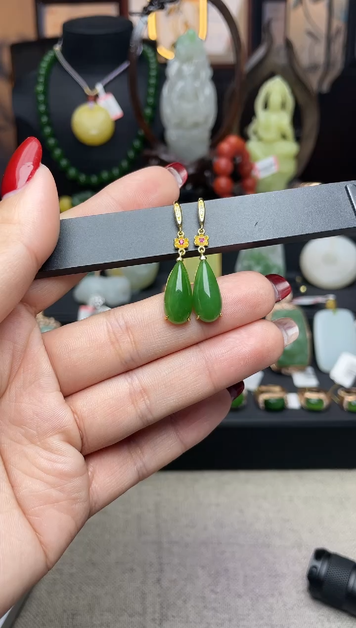 【闪购商品】和田玉耳饰银S925镶嵌耳饰a027