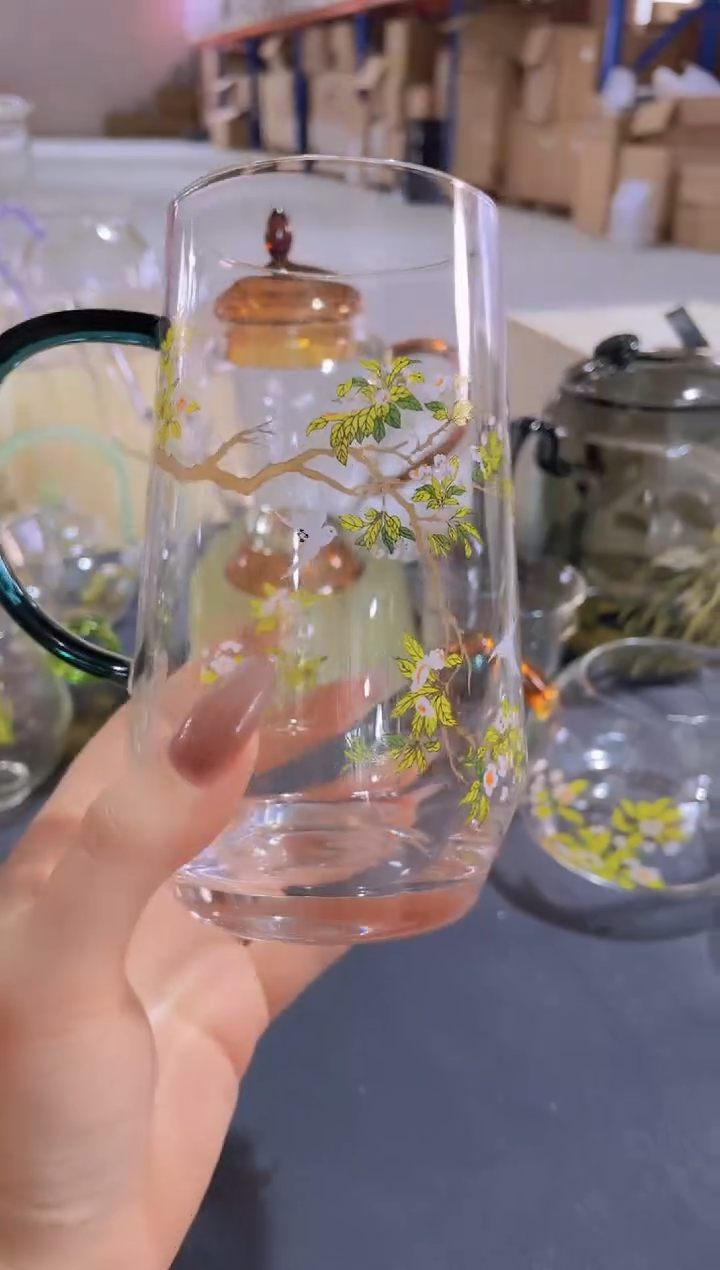 玻璃手工艺品九河梨花白燕绿茶杯啊啊