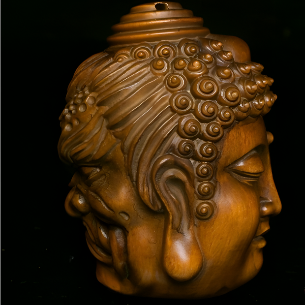 佛头一念之间佛魔实木雕刻男士随身盘玩手把文玩工艺品挂件