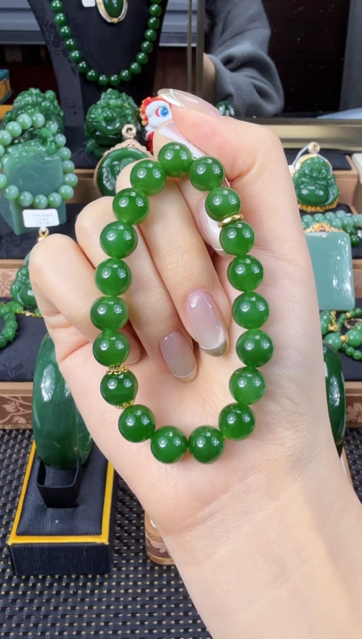 【闪购商品】和田玉（碧玉）手串18K金镶嵌