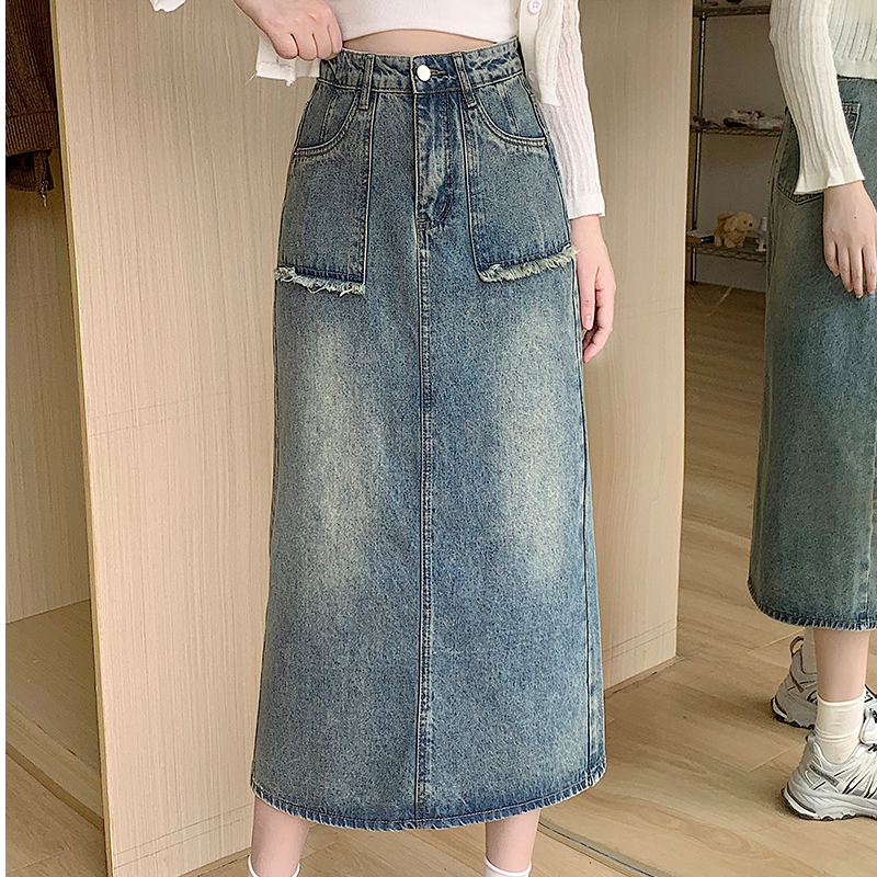 伊自尚大码女装春季梨形显瘦复古牛仔半身裙百搭65311