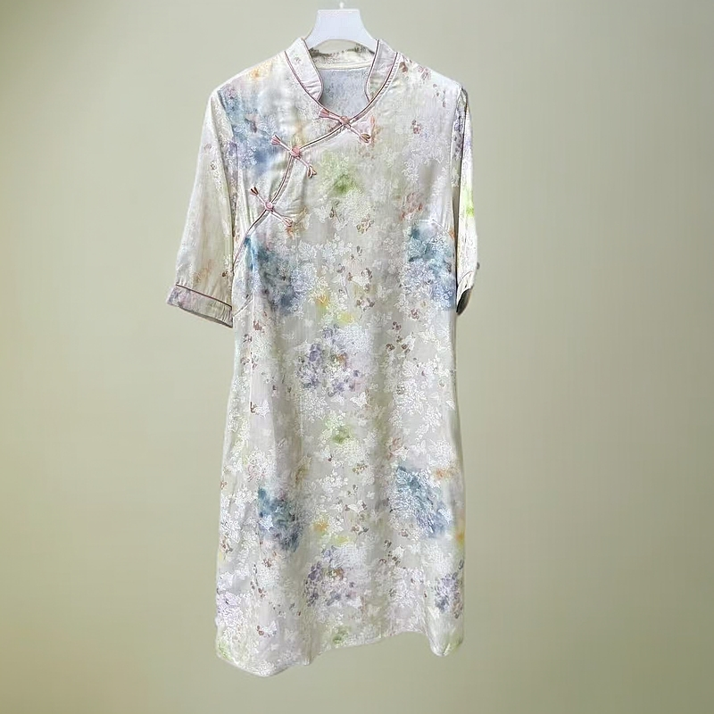 【浅陌】新中式国风夏季立领女装连衣裙时尚中长款水墨气质春夏0215