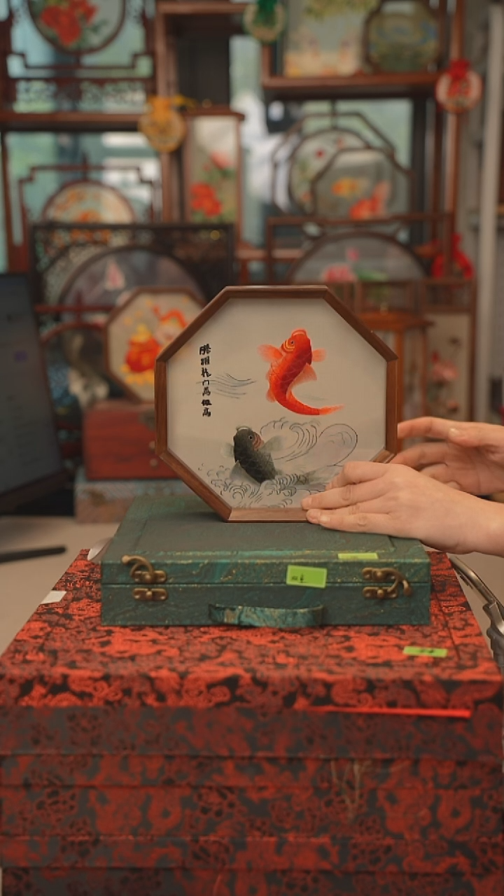 扇子摆件摆台双面绣花