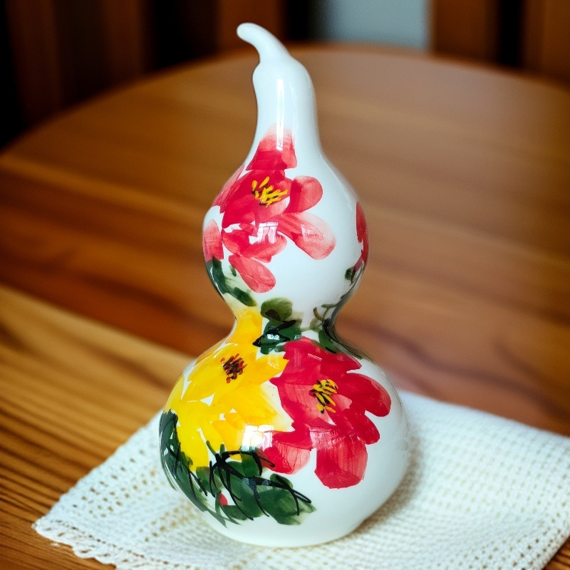 高23厘米骨瓷吉祥葫芦摆件家用电视柜装饰博古架大号花瓶客厅招财