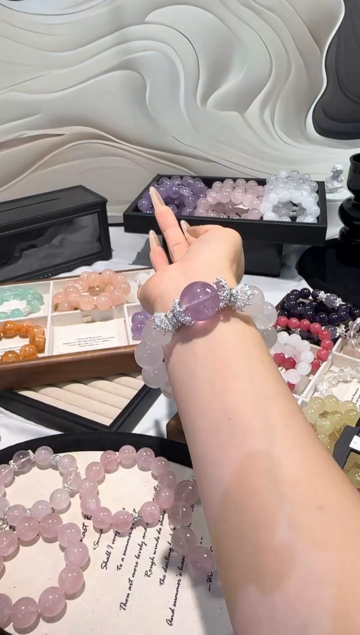 水晶手串未镶嵌白幽灵加薰衣草