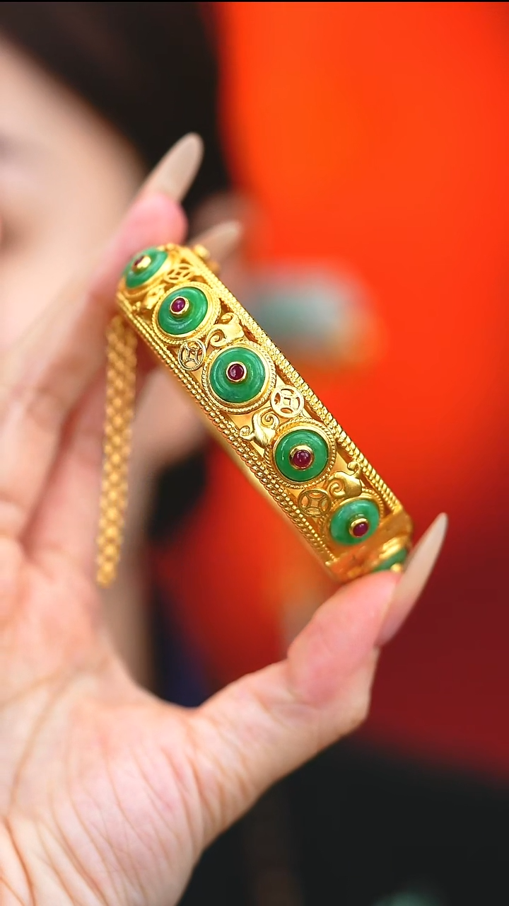 银S925镶嵌手镯翡翠十**读新款