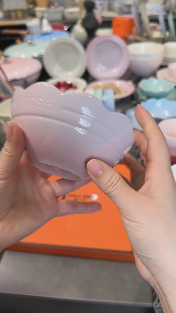 【闪购商品】瓷炻彩花边碗14cm-樱花粉