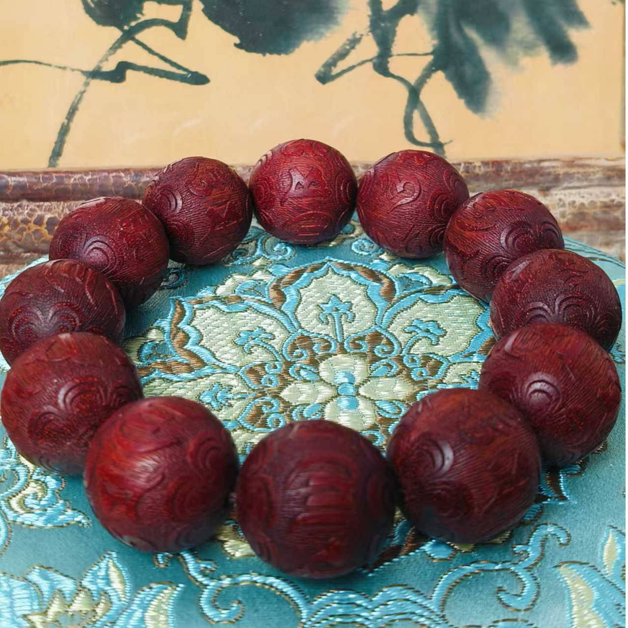 肆国风复古红雕刻手串