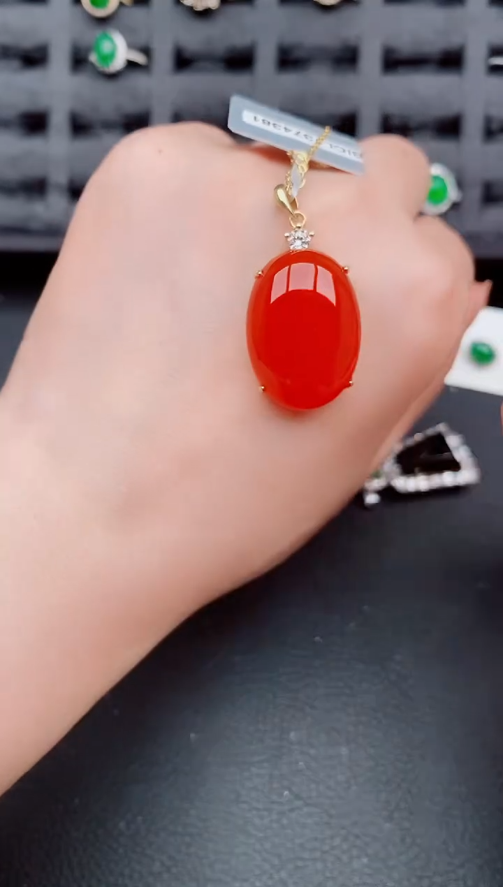 玛瑙/玉髓颈饰银S925镶嵌天然a货翡翠319