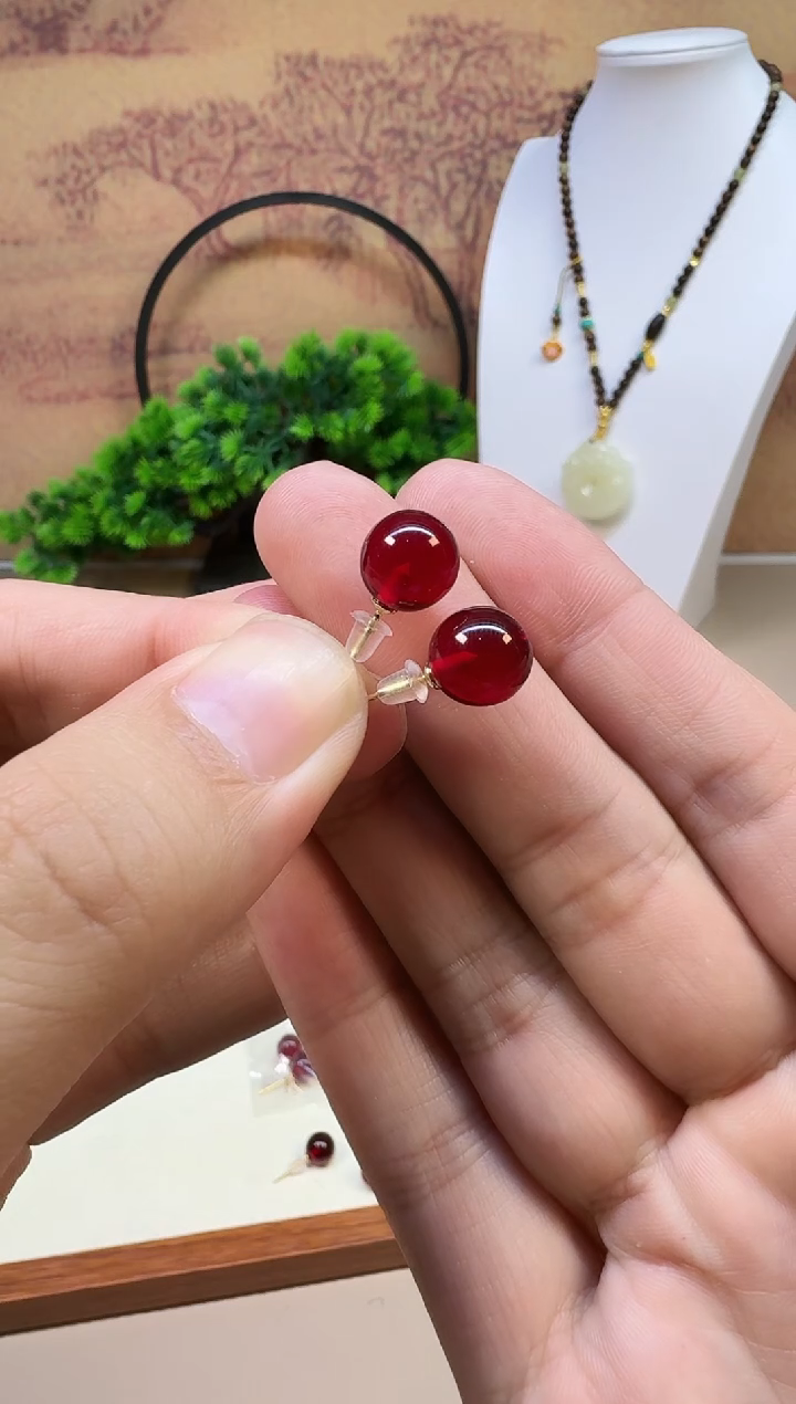 血珀14K金镶嵌耳饰E186 