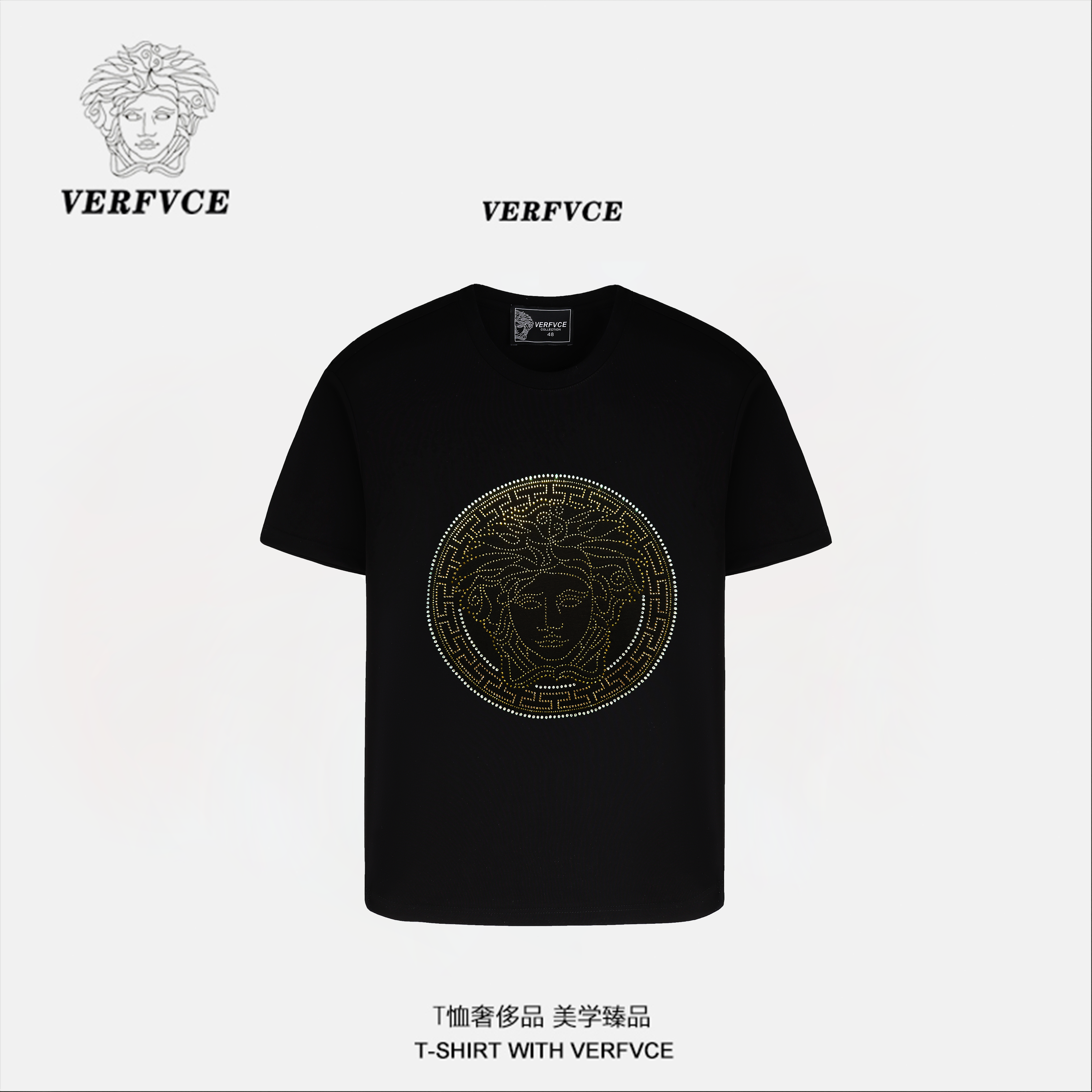 VERFVCE/Sirius圆领上衣高档半袖款爆款短袖黑色t恤男恤2025烫钻