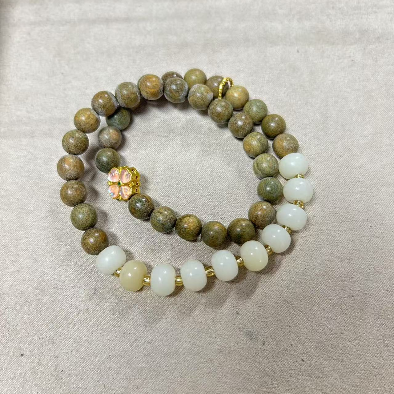 绿檀DIY四瓣花双圈手串