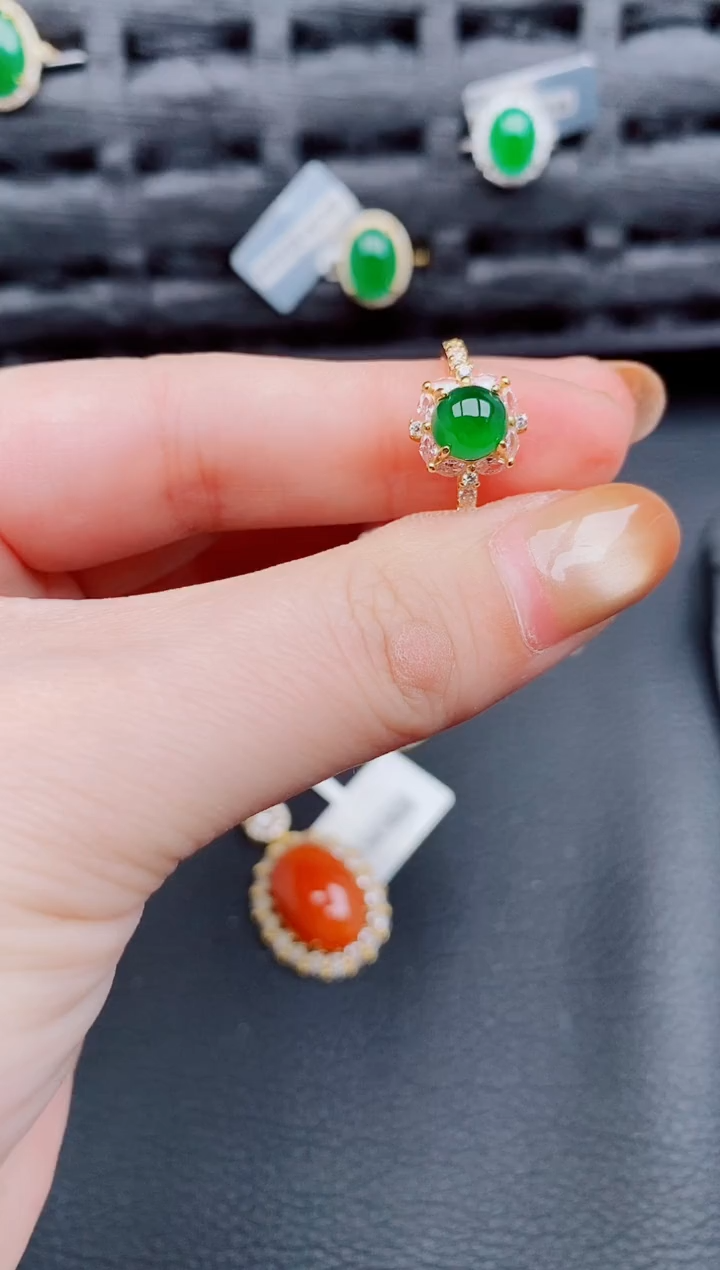 【闪购商品】翡翠戒指银S925镶嵌天然a货翡翠615