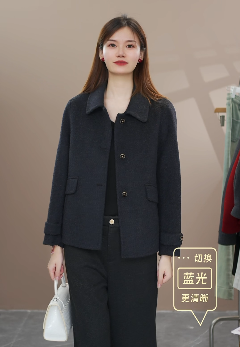 甜甜8510秋冬新款羊毛大衣毛呢外套小个子修身正肩通勤洋气百搭