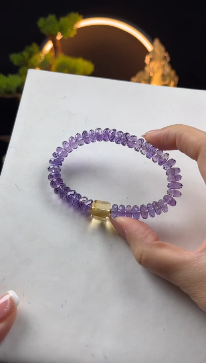 【闪购商品】水晶手链未镶嵌天然紫水晶算盘搭黄方糖手串8mm