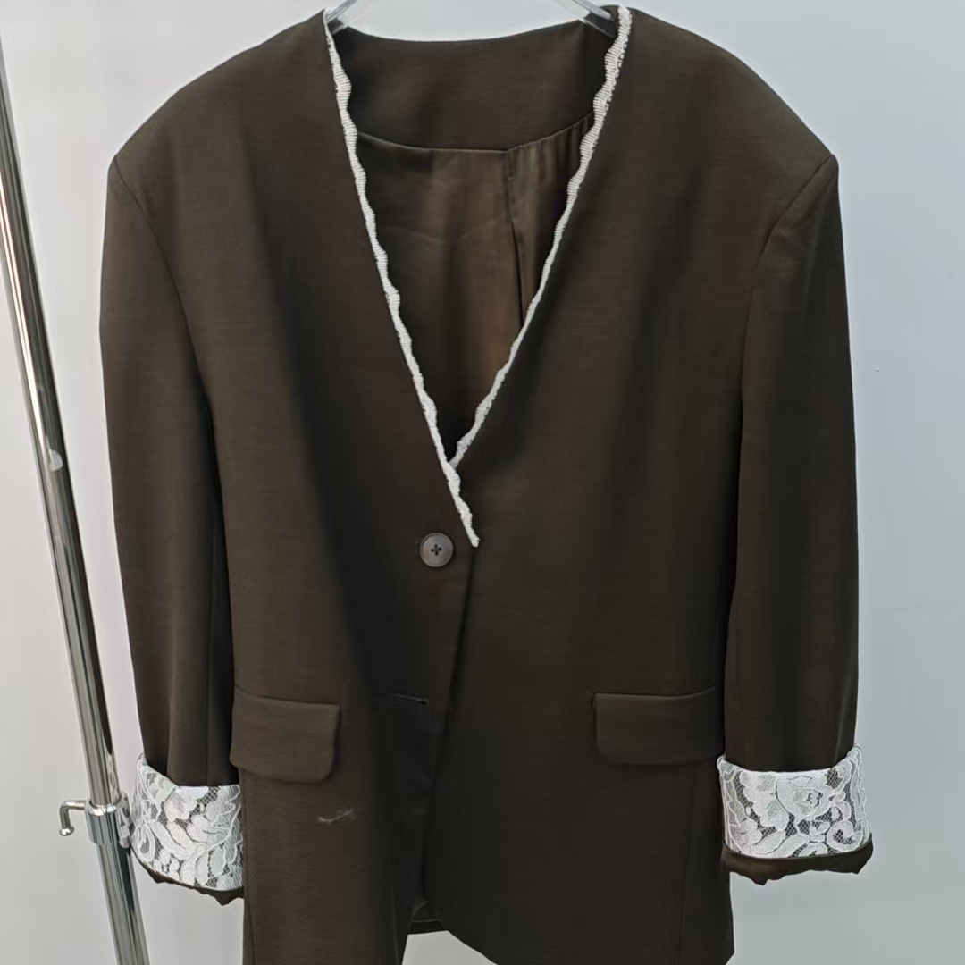 【se7en】宽松型常规西装黑色秋季春季简约西服秋冬休闲毛呢潮流