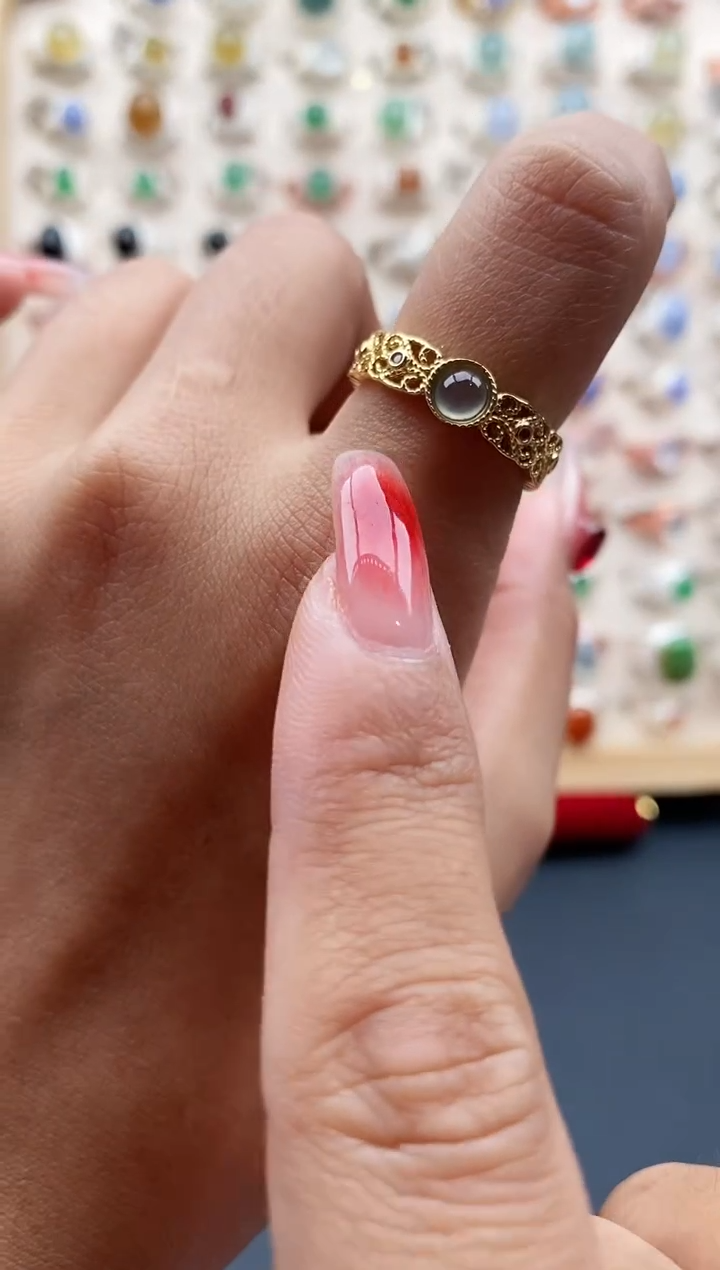 【闪购商品】翡翠戒指银S925镶嵌缅甸天然A货翡翠111 4+3