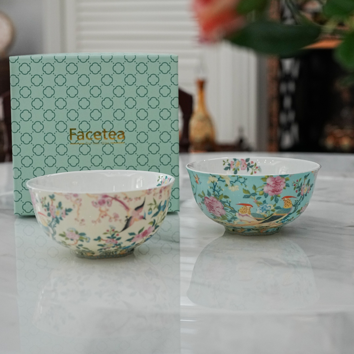 【奇居腾飞】 百鸟和鸣骨瓷6寸面碗大饭碗汤碗面碗两个装#F9508H