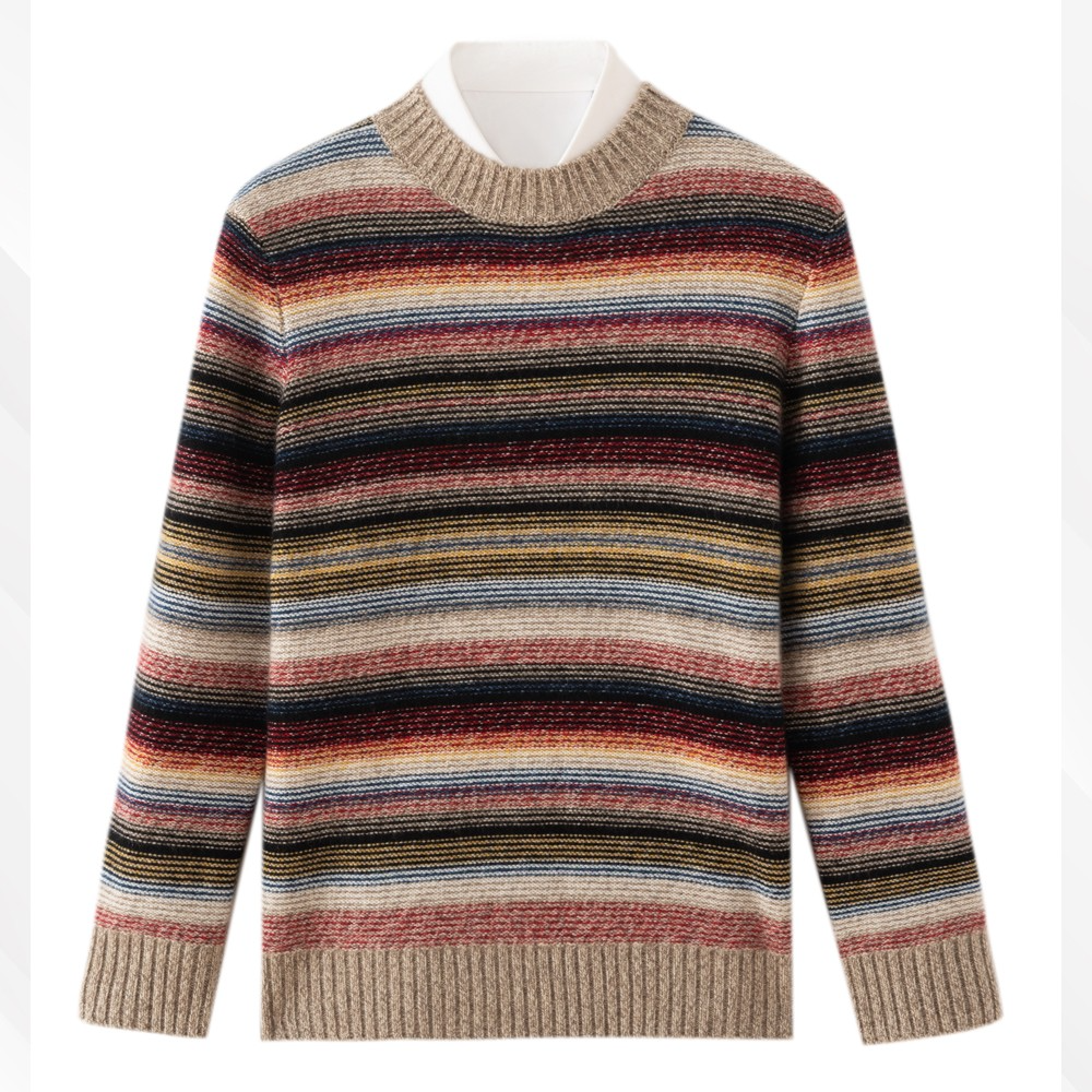5针加厚康赛妮A类纱七彩条纹彩虹条纹羊绒衫男-600g