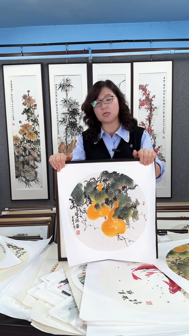 【闪购商品】国画实木装裱  葫芦 50*50