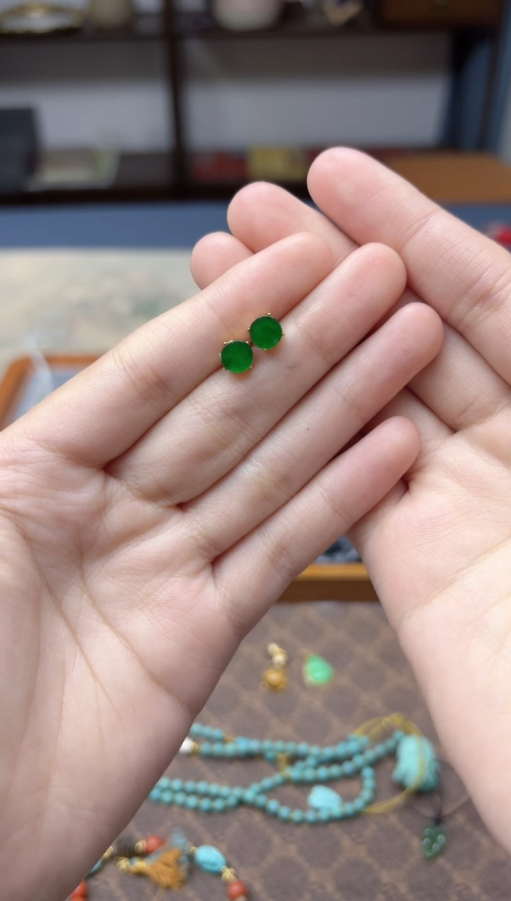 银S925镶嵌翡翠耳饰s925银翡翠耳钉YD